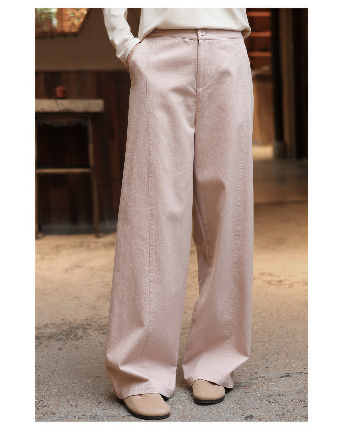 「兩色」「秋季新品 」 M-2XL 高腰垂墜感寬鬆闊腿褲