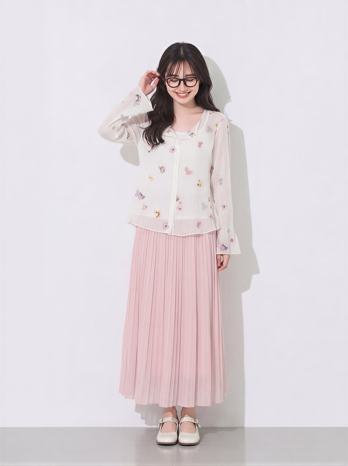 「秋季新品 」S-XL V領壓褶碎花襯衫