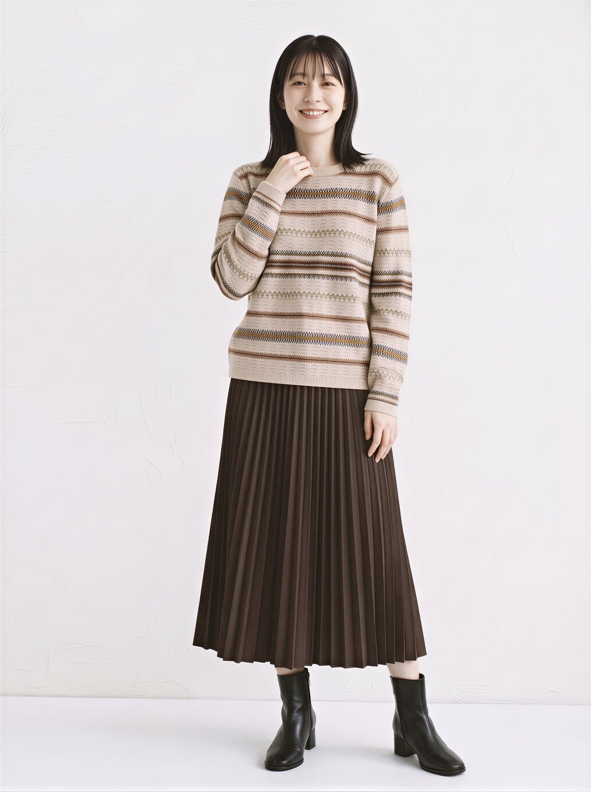 「秋季新品 」「兩色」提花條紋圓領針織衫