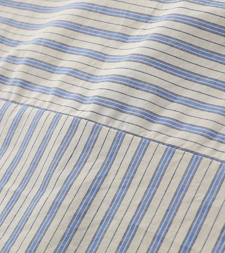 「秋季新品 」 M-XL 純棉甄選 | 條紋拼接燈籠袖襯衫