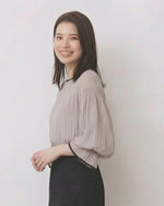 壓褶燈籠袖撞邊雪紡上衣