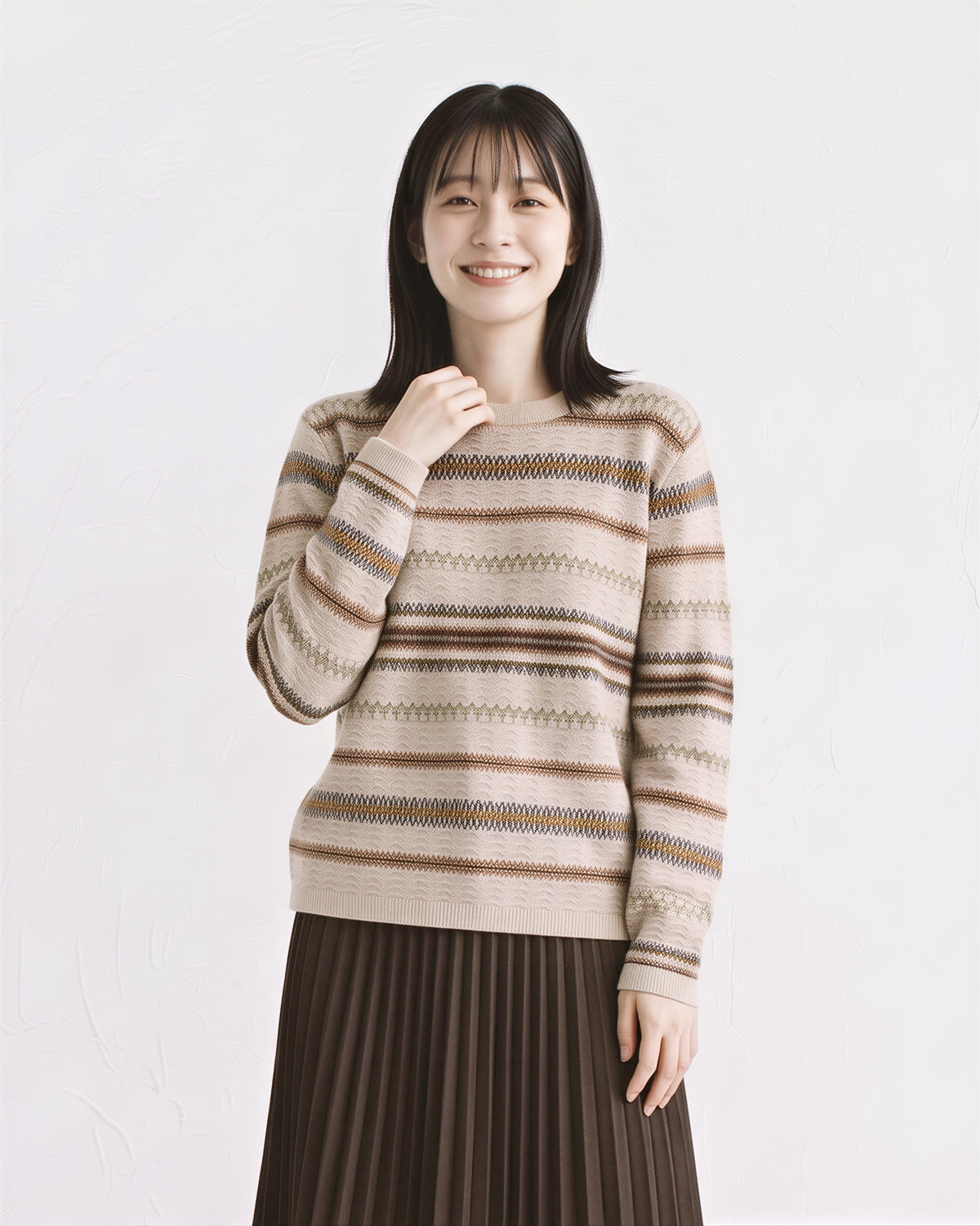 「秋季新品 」「兩色」提花條紋圓領針織衫