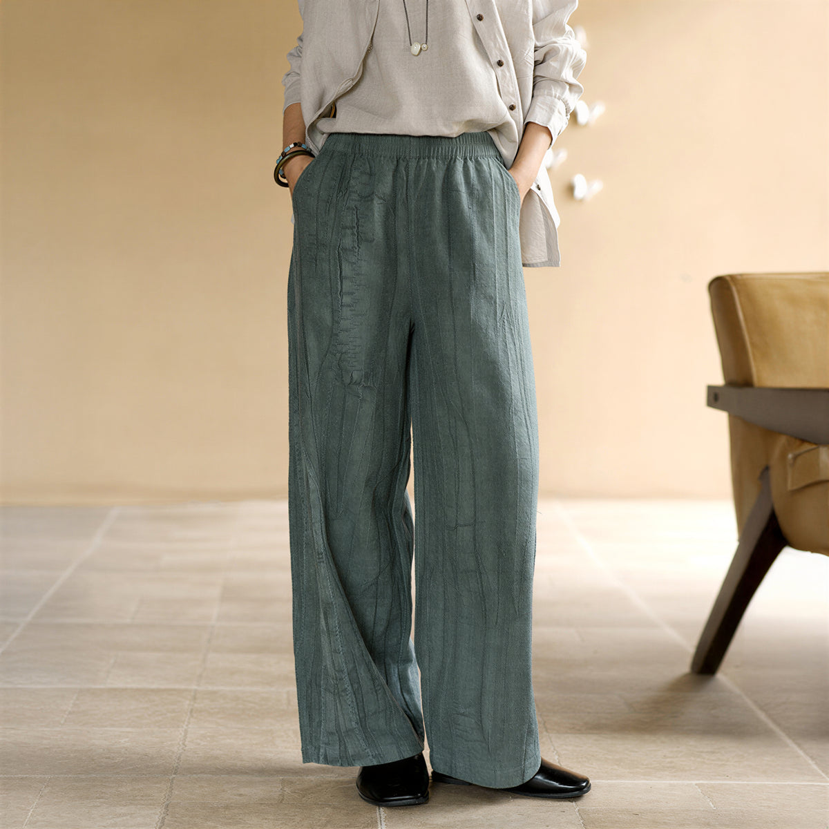 「兩色」「秋季新品 」 M-2XL 寬鬆垂墜鬆緊腰寬褲