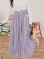 高腰壓褶飄逸網紗半身裙