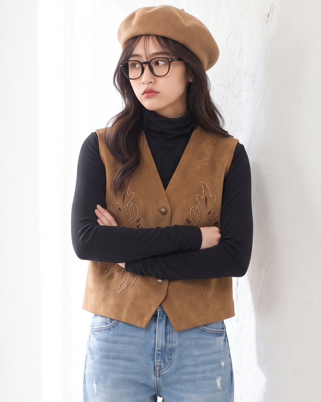 「秋季新品 」M-2XL 刺繡鏤空V領背心