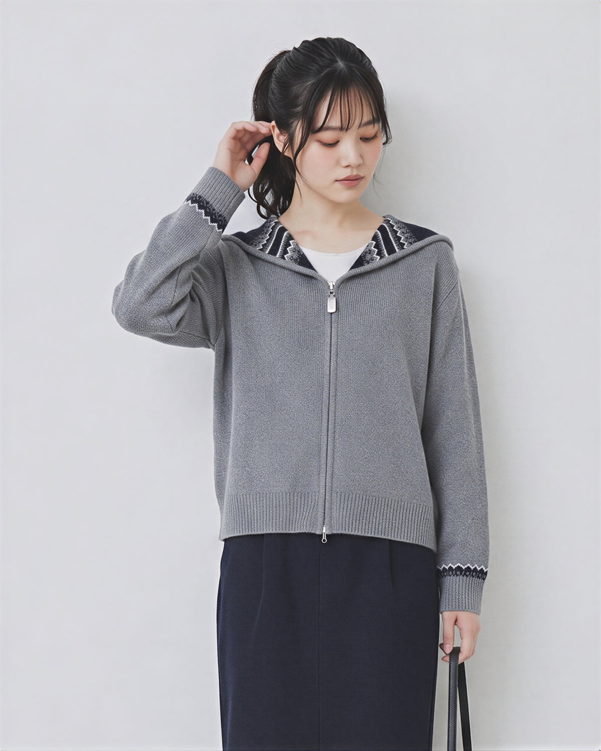 「秋季新品 」S-2XL 連帽提花雙拉鍊開襟毛衣