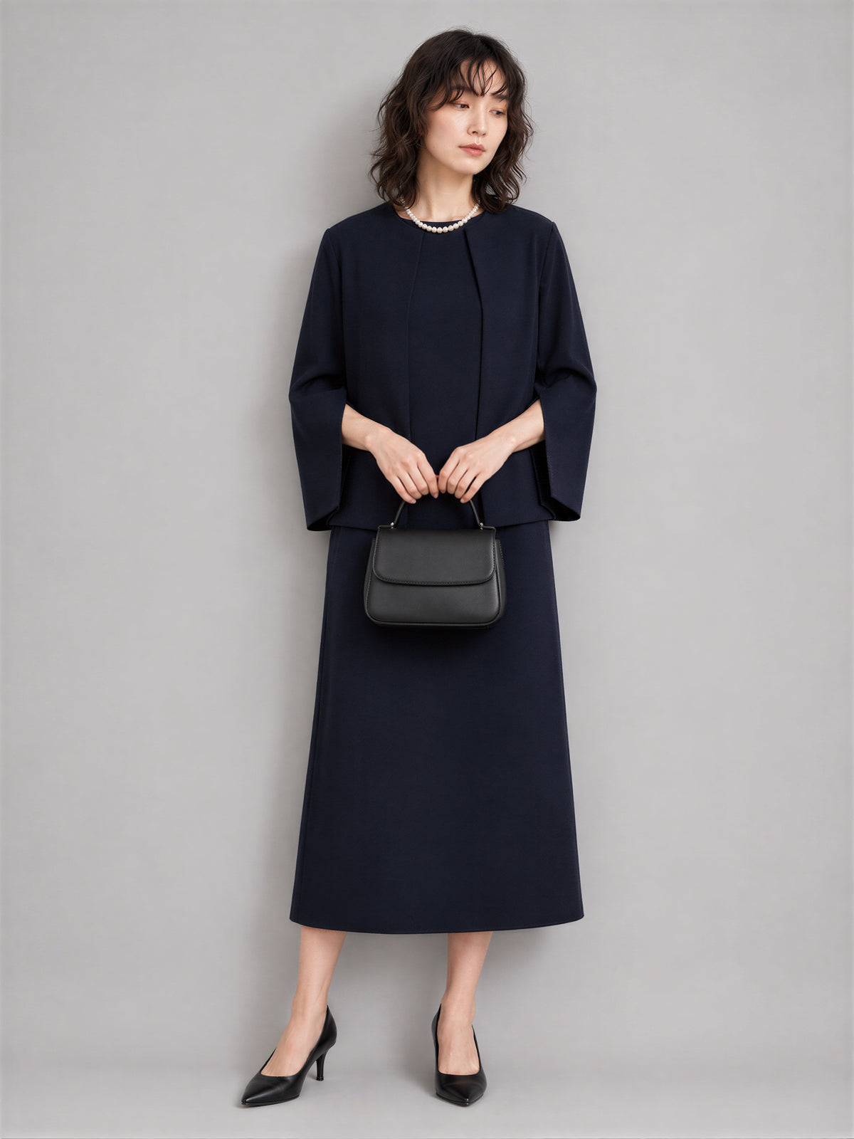 「秋季新品 」「兩色」S-2XL 品質兩件式 簡約開襟外套+洋裝 套裝