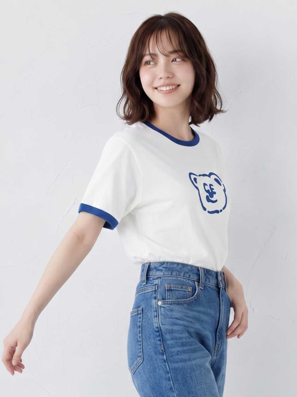 撞色滾邊卡通印花T恤 设计感小众圆领上衣