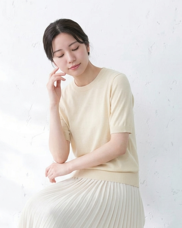 全棉舒適 圓領修身羅紋針織短袖