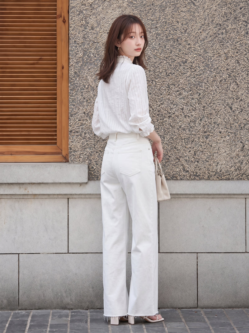「兩色」「秋季新品 」S-2XL 品質全棉甄選 | 木耳邊立領壓褶襯衫