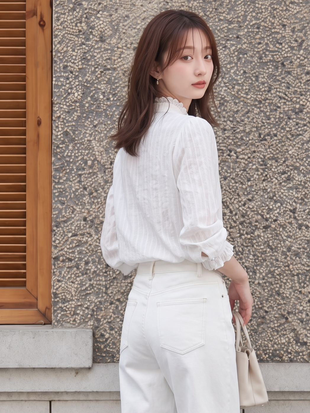 「兩色」「秋季新品 」S-2XL 品質全棉甄選 | 木耳邊立領壓褶襯衫