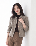 「秋季新品 」 S-XL 粗花呢圓領金釦小香風外套