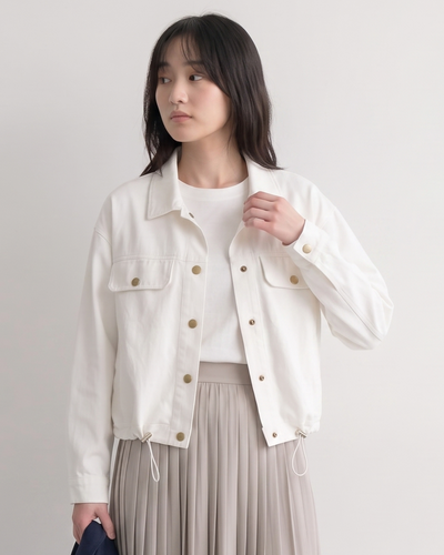 「秋季新品 」 M-2XL 白色利落抽繩短版 | 翻領夾克
