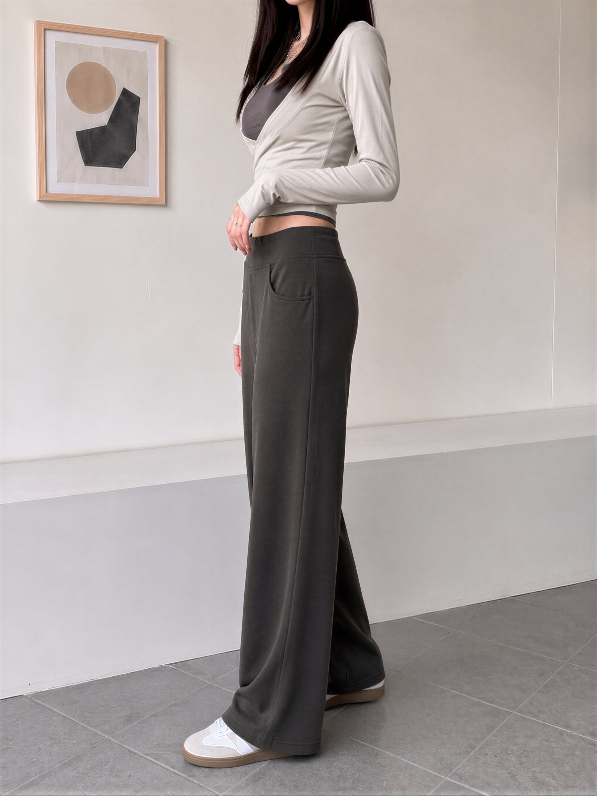 「秋季新品 」「3色」S-XL 高腰垂墜感直筒寬褲