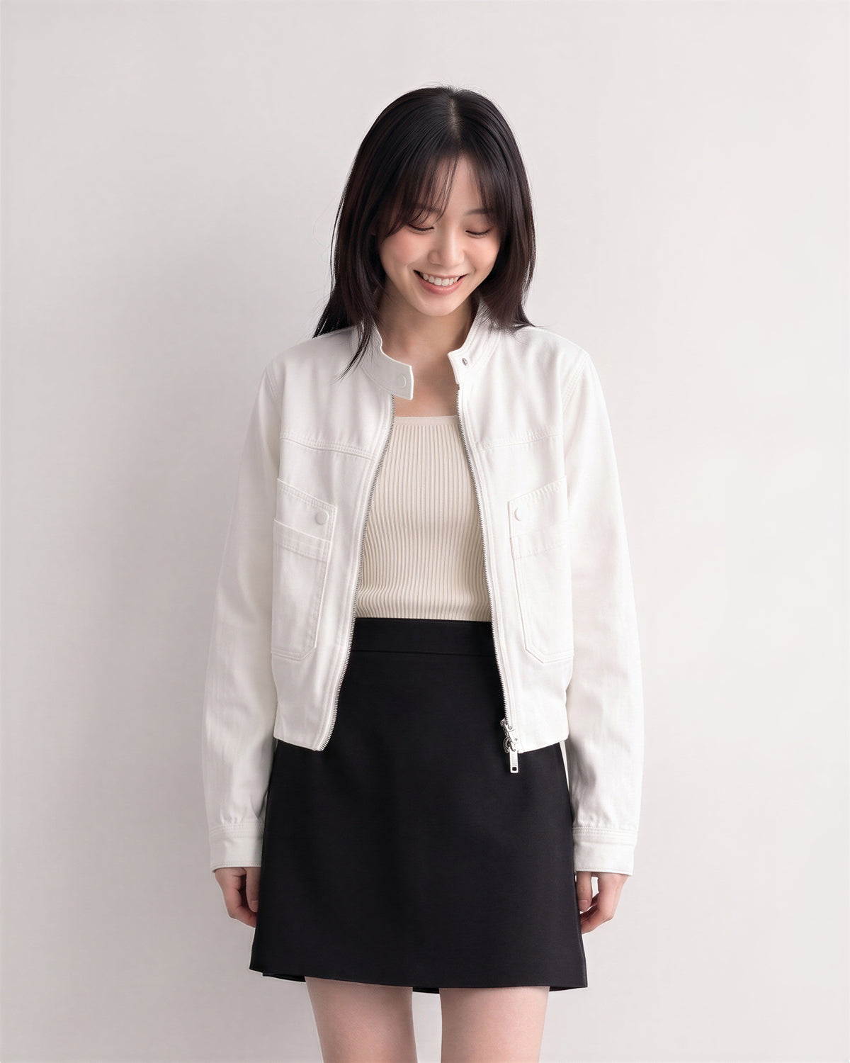 S-XL 白色立領短版 | 工裝夾克俐落外套