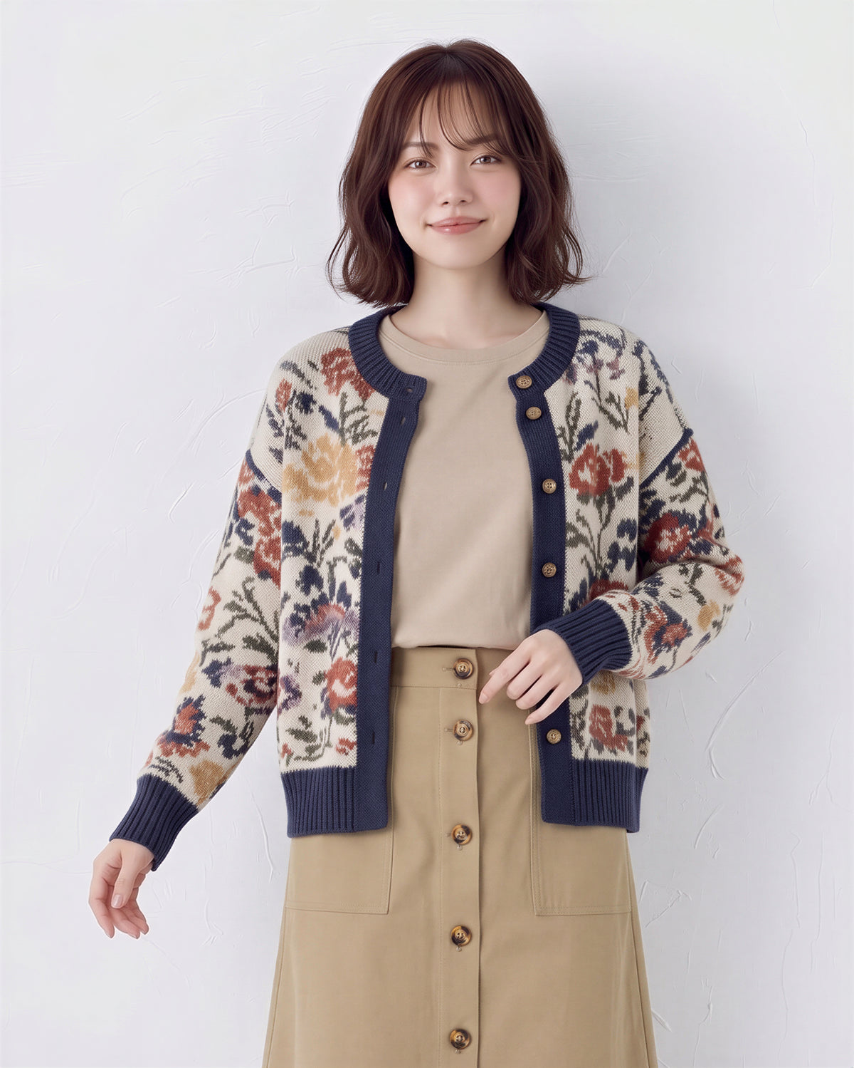 「秋季新品 」復古提花撞色針織開襟衫