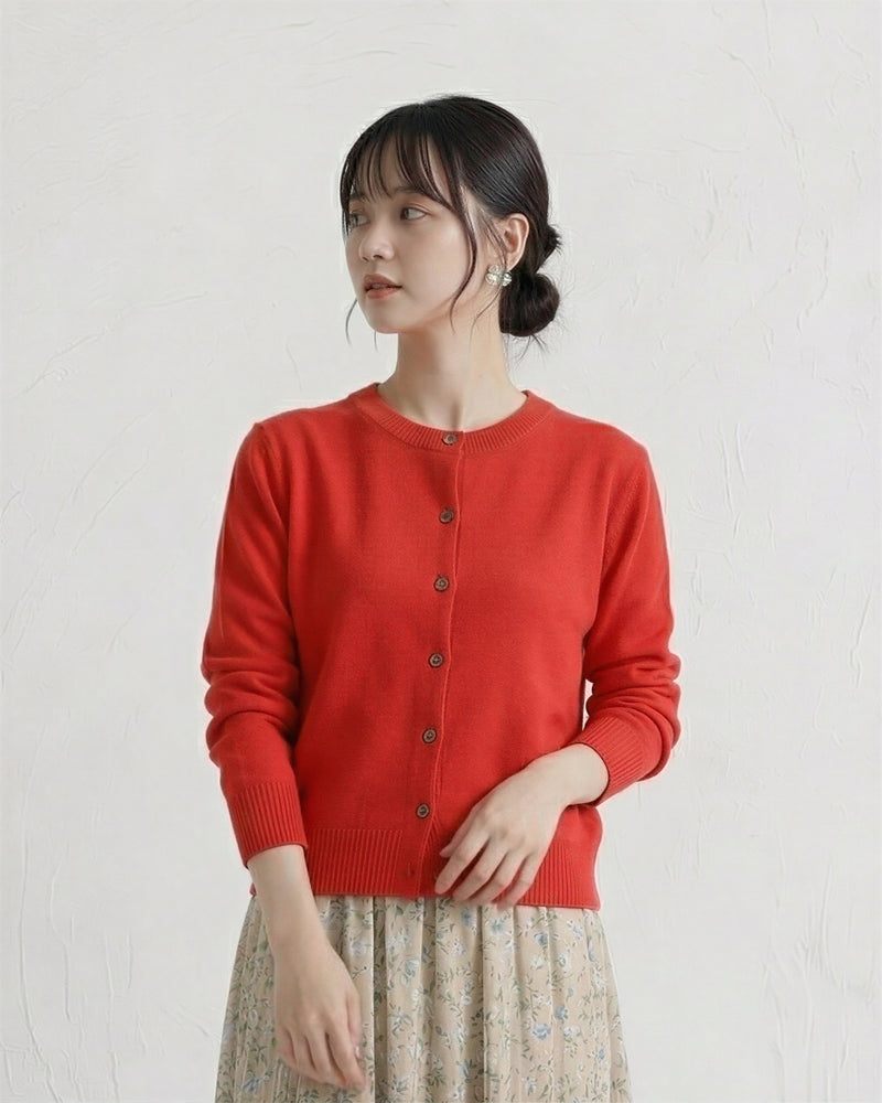 「多色」S-2XL 圓領單排扣修身針織開襟衫