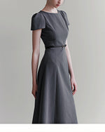 收腰細腰帶飛袖A字洋裝