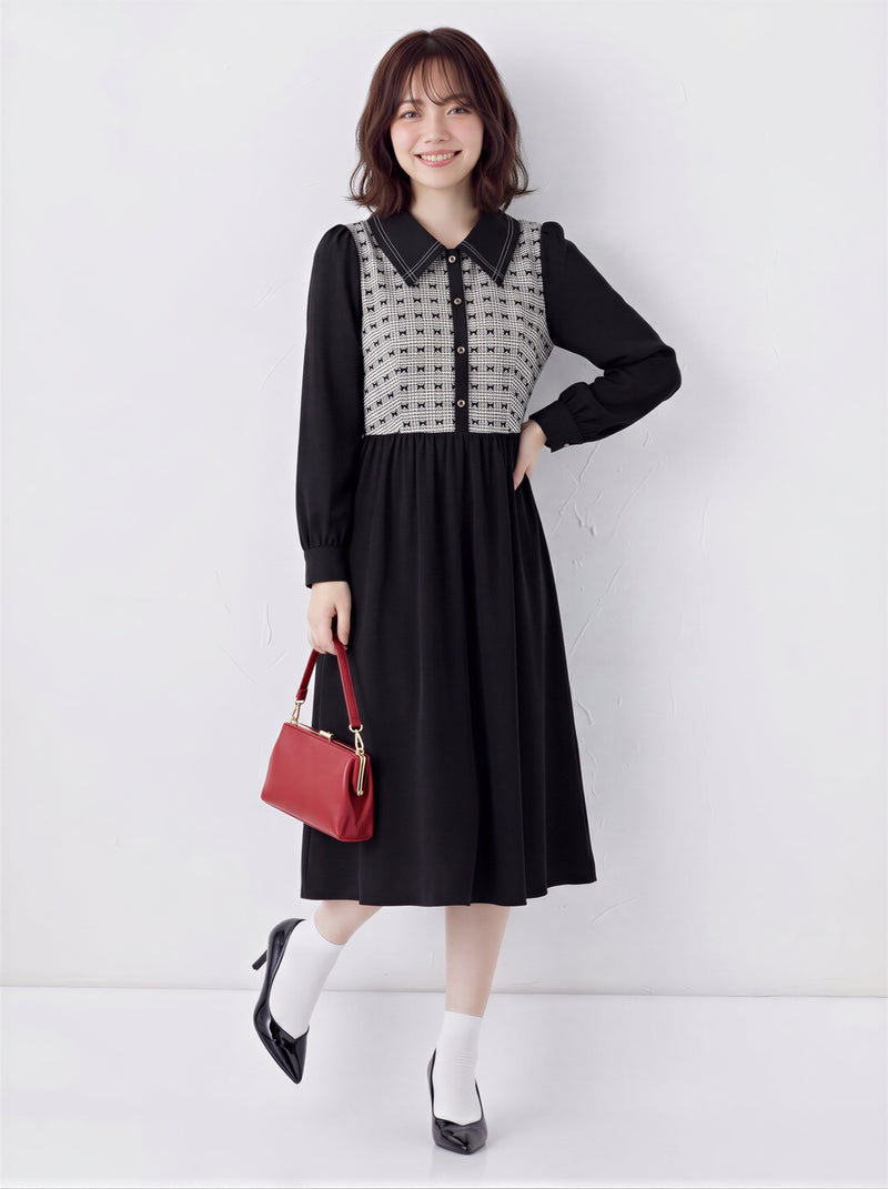 「秋季新品 」S-XL 拼接翻領收腰襯衫長袖洋裝