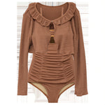抓皺收腰 鏤空方扣 連身泳衣
