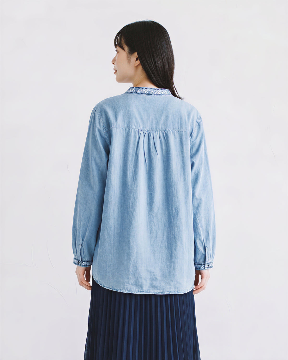 「秋季新品 」 M-2XL 刺繡立領寬鬆襯衫