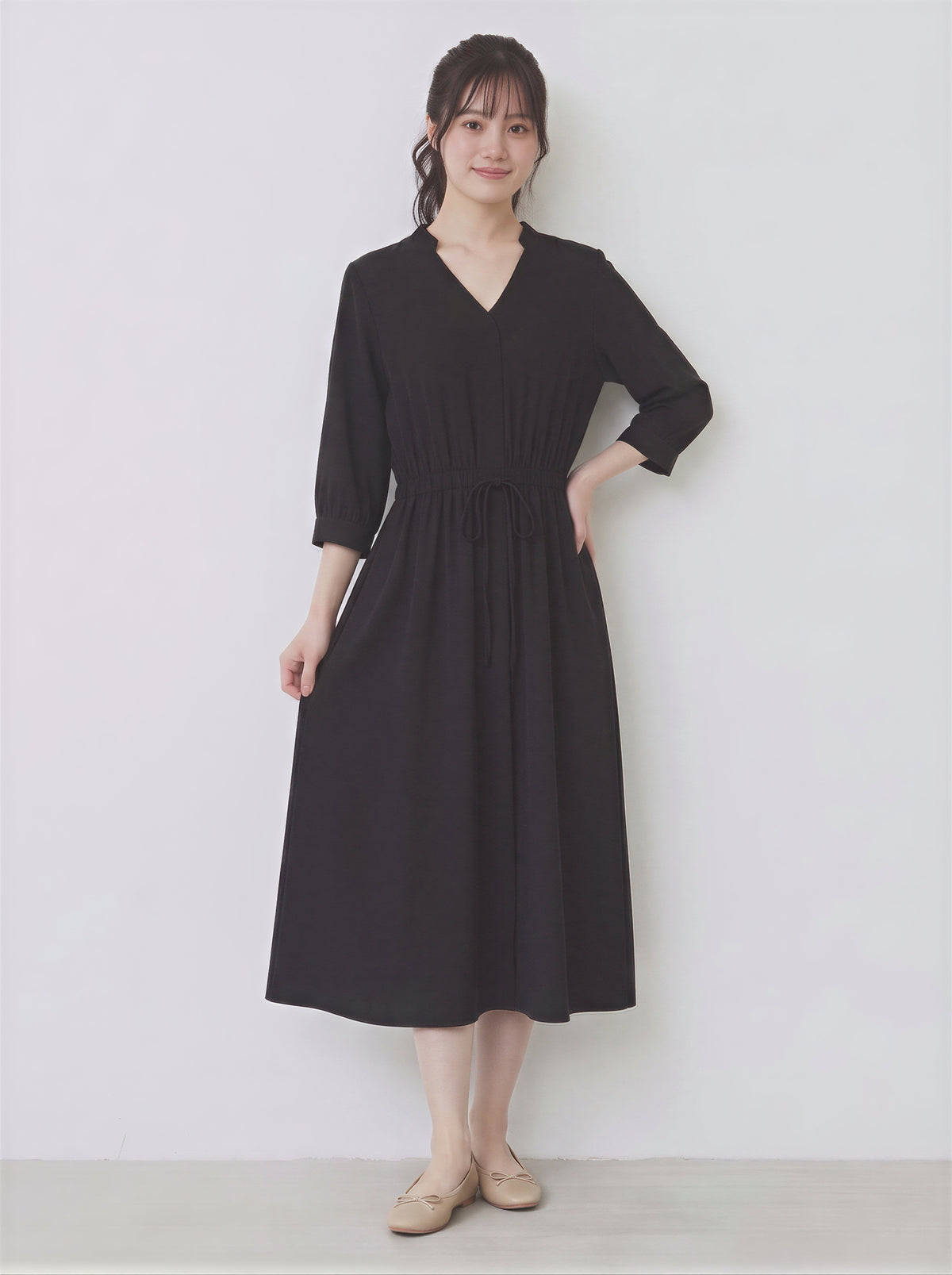 「秋季新品 」 S-2XL  V領收腰中長洋裝