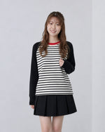 「秋季新品 」S-XL 條紋拼色插肩針織衫