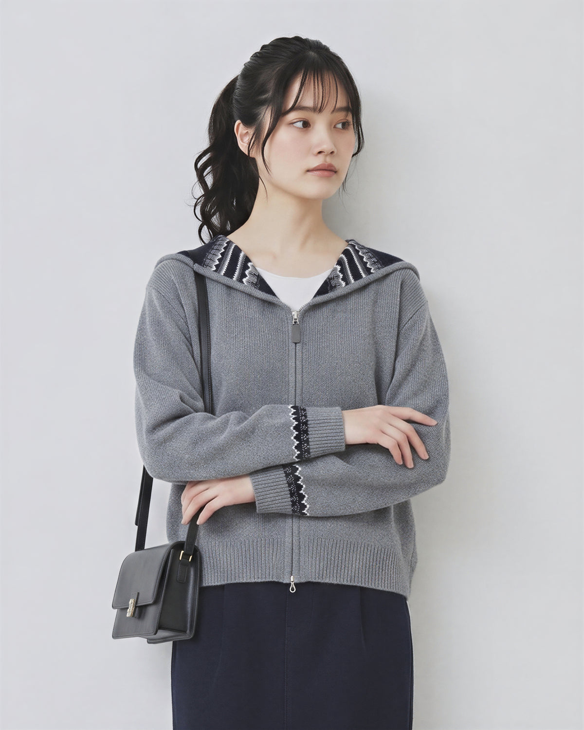 「秋季新品 」S-2XL 連帽提花雙拉鍊開襟毛衣