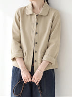 「兩色」「秋季新品 」M-2XL 翻領單排扣寬鬆外套