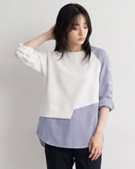 拼接條紋寬鬆衛衣-白色-2XL