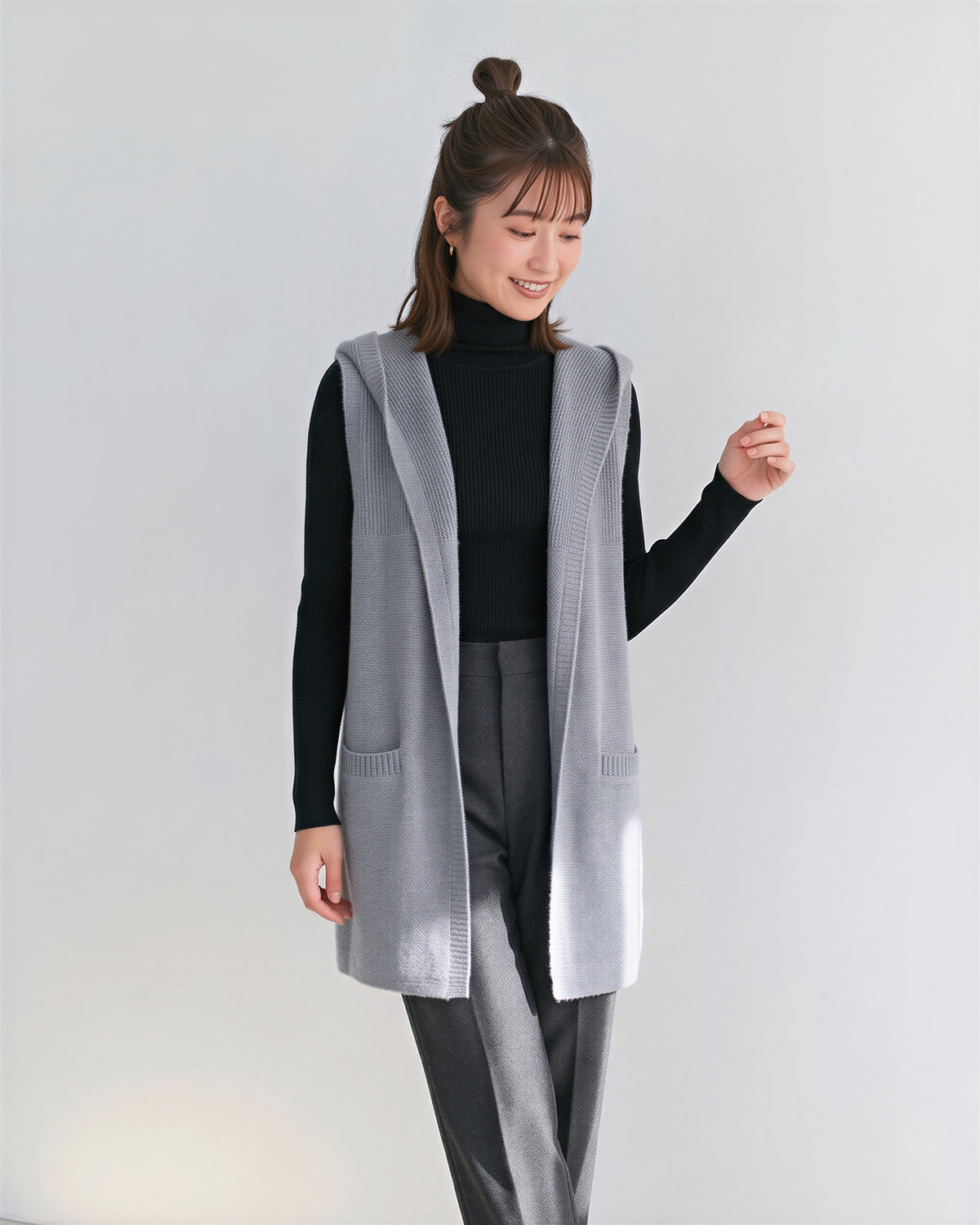 「秋季新品 」「3色」連帽開襟長版背心