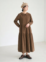 「秋季新品 」 M-2XL 娃娃領寬鬆層次長袖洋裝