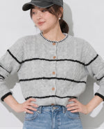 S~XL 灰色圓領條紋針織開襟衫