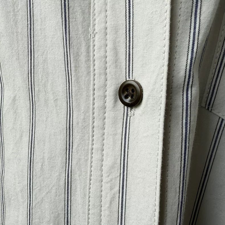 「兩色」「秋季新品 」S-XL 寬鬆條紋拼接口袋襯衫