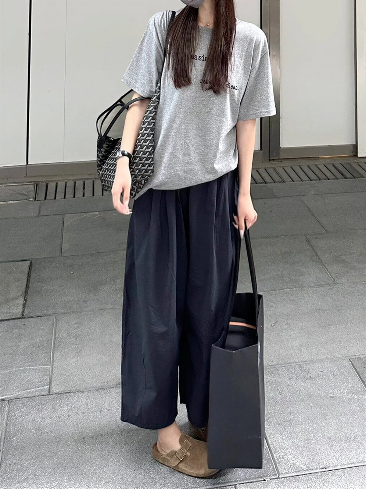 高腰打褶寬鬆寬褲