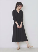 「秋季新品 」 S-2XL  V領收腰中長洋裝