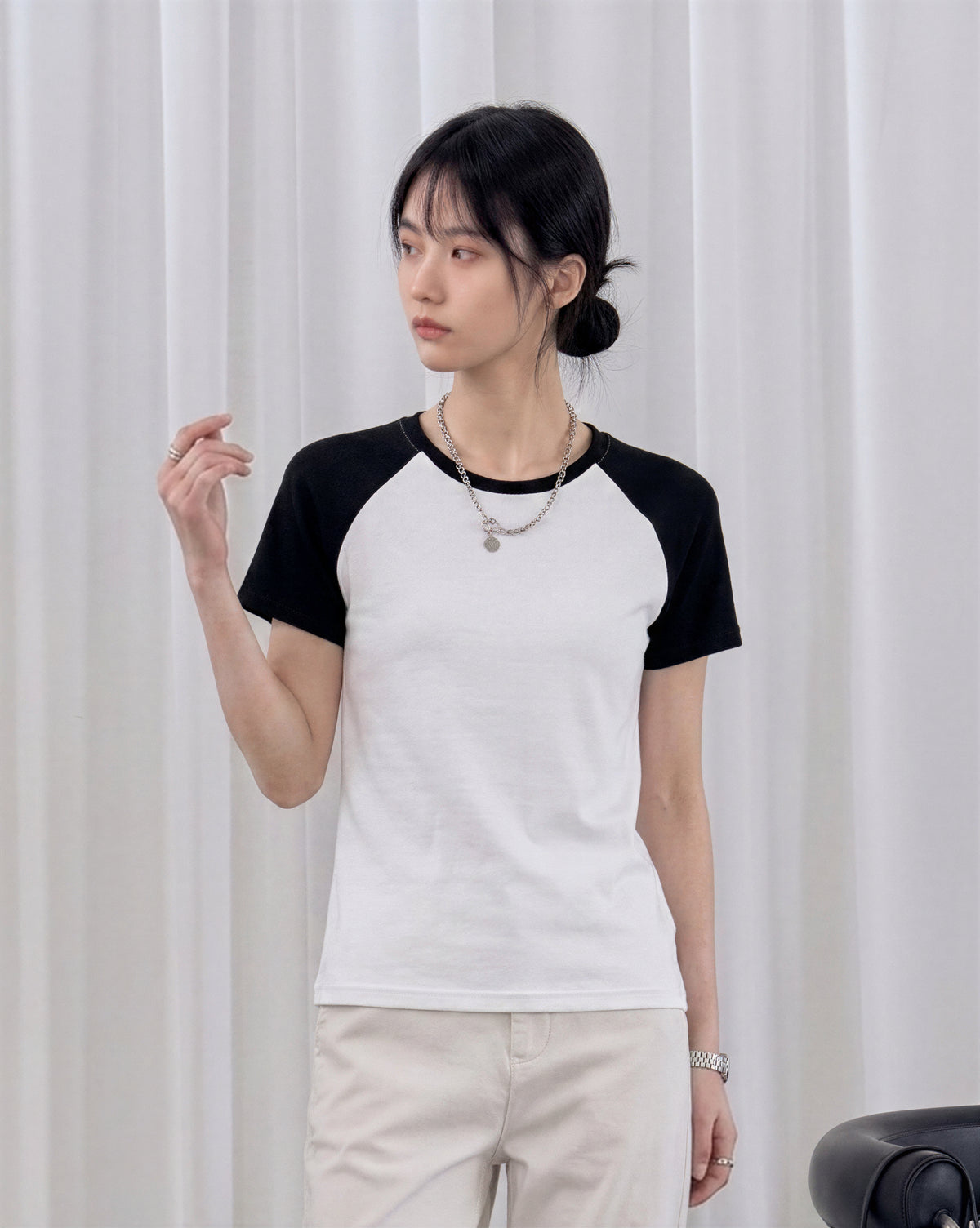 S-3XL 夏日冰皮 冰感棉插肩袖 | 撞色修身圓領短袖T恤