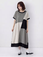 拼色幾何剪裁中長洋裝