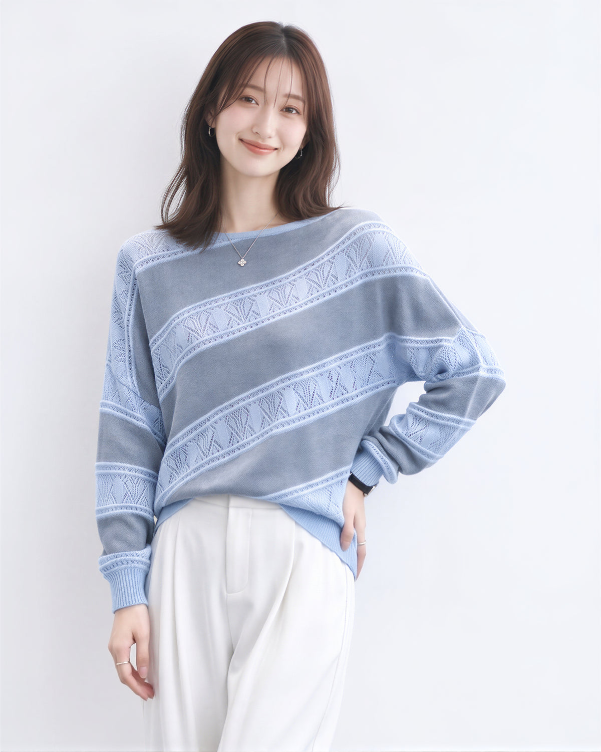 「秋季新品 」「兩色」斜紋拼接寬鬆針織衫
