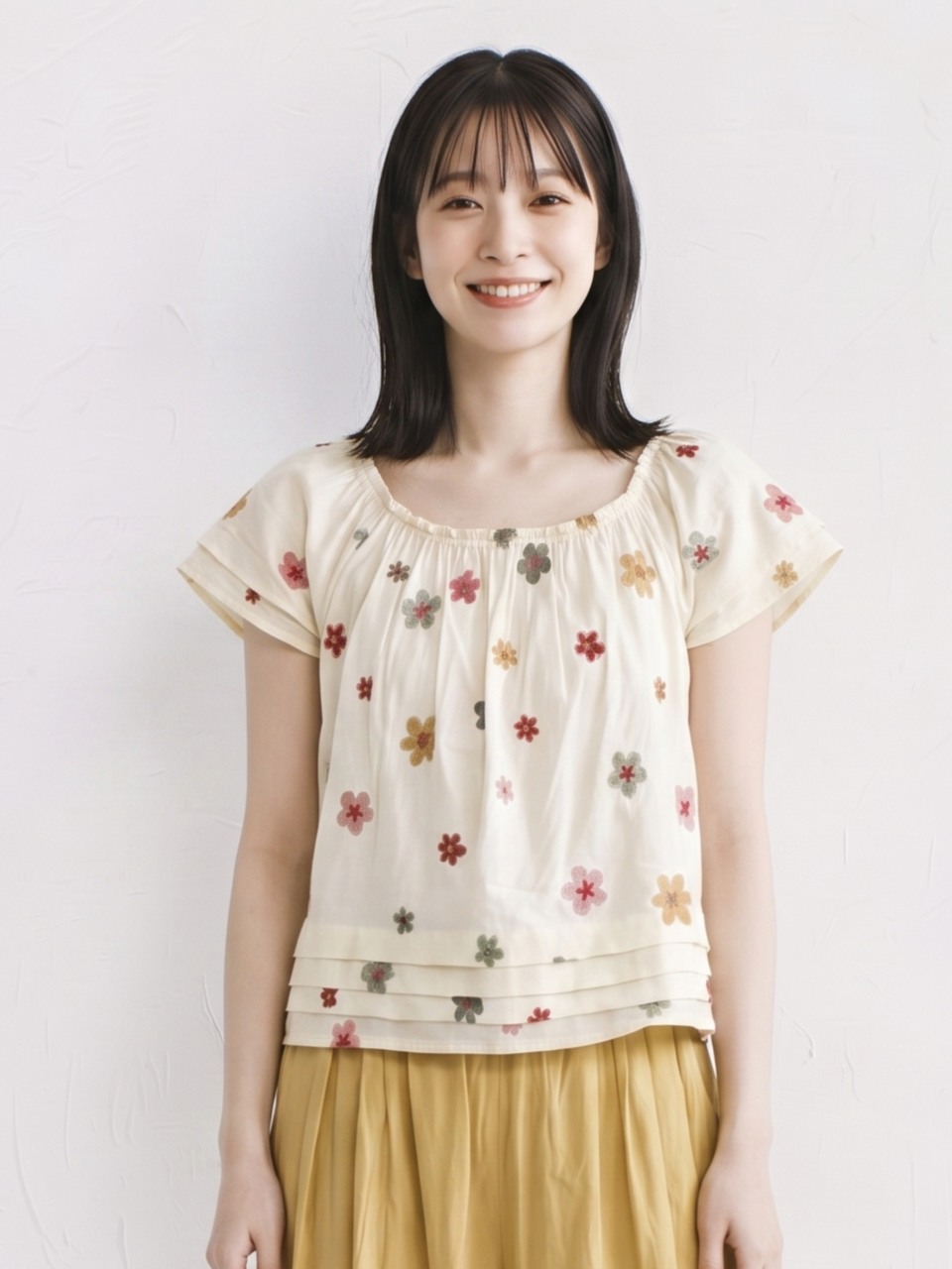 清凉夏日！ 碎花圖案 法式短袖層次襯衫