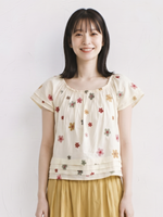 清凉夏日！ 碎花圖案 法式短袖層次襯衫