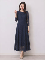 「秋季新品 」「兩色」S-2XL 品質圓領長袖A字蕾絲洋裝