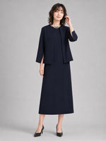 「秋季新品 」「兩色」S-2XL 品質兩件式 簡約開襟外套+洋裝 套裝