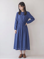 「秋季新品 」M-2XL木耳邊立領收腰棉麻洋裝