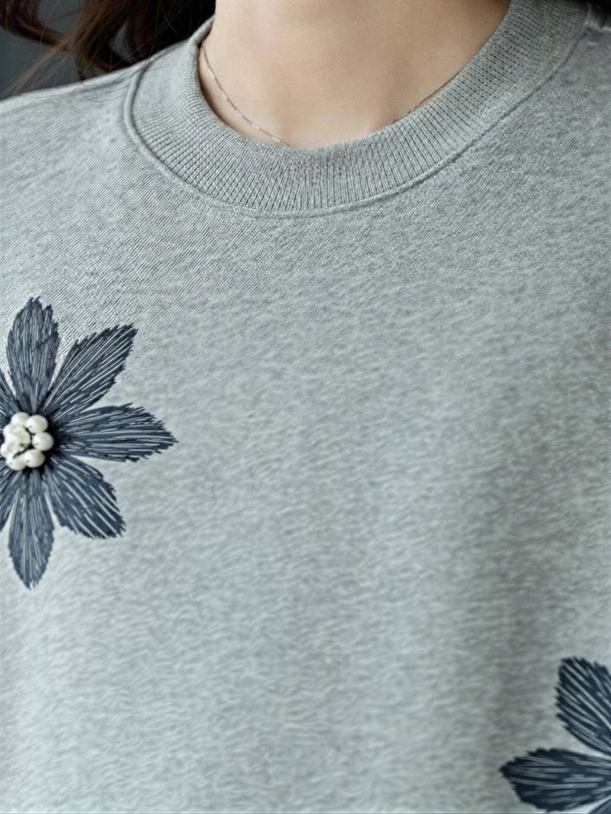 「秋季新品 」S-3XL 立體花朵寬鬆灰色衛衣