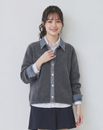 「3色」「秋季新品 」M-XL 拼接翻領短版針織開襟衫