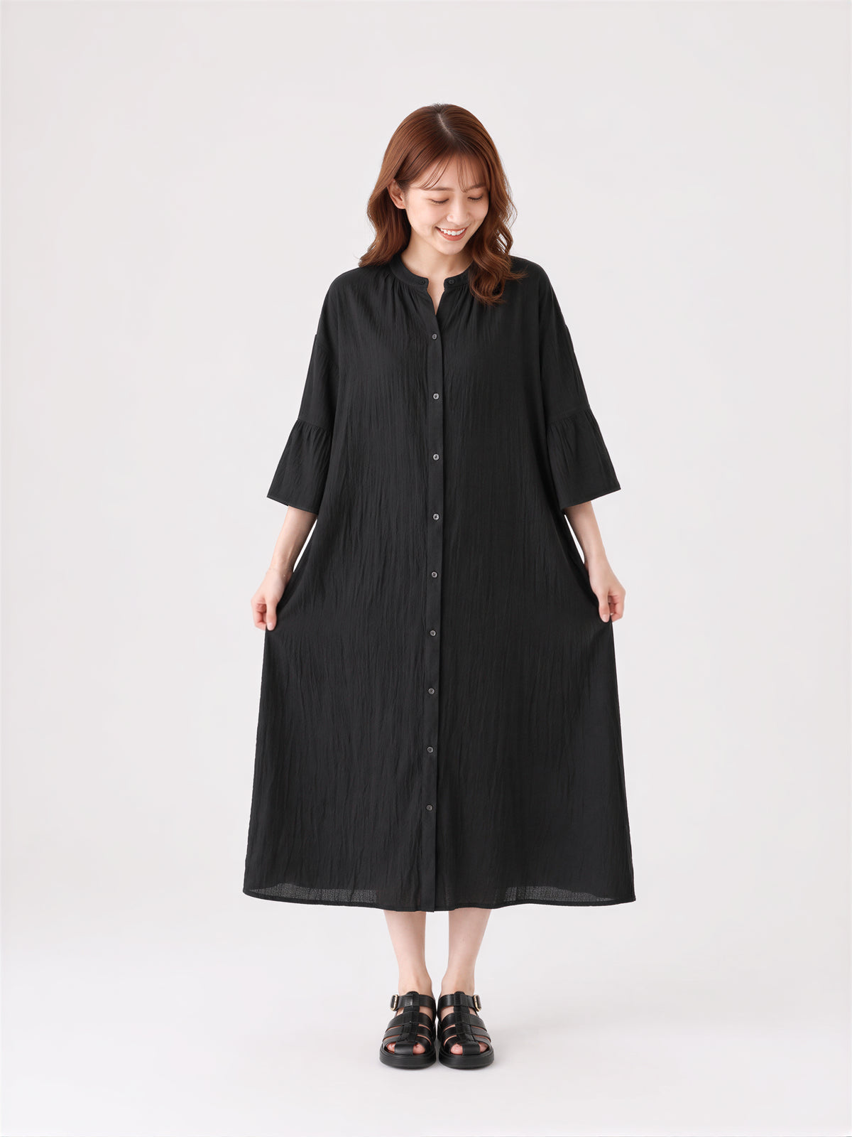 「秋季新品 」M-L 寬鬆廓形荷葉袖襯衫長袖洋裝