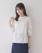 「秋季新品 」「兩色」M-2XL 立體壓褶蕾絲拼接燈籠袖襯衫