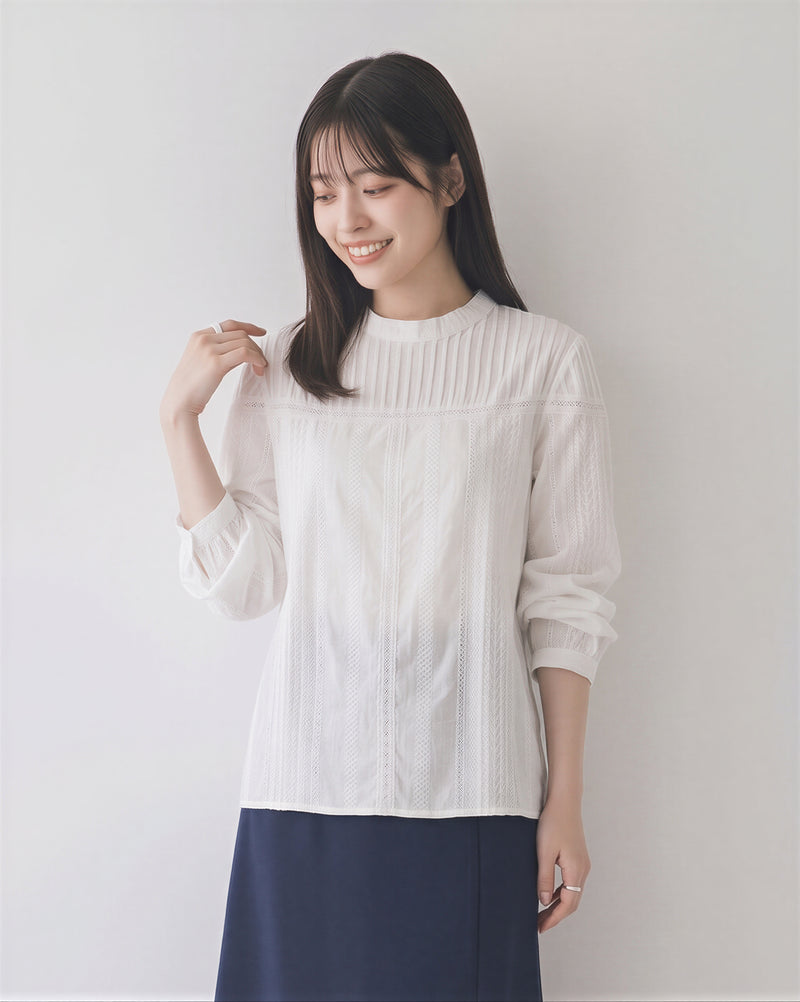 「秋季新品 」「兩色」M-2XL 立體壓褶蕾絲拼接燈籠袖襯衫