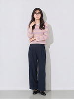 「秋季新品 」S-XL 淺粉色細條紋圓領長袖T恤